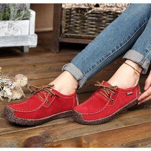 Red Handmade Loafers Size 7